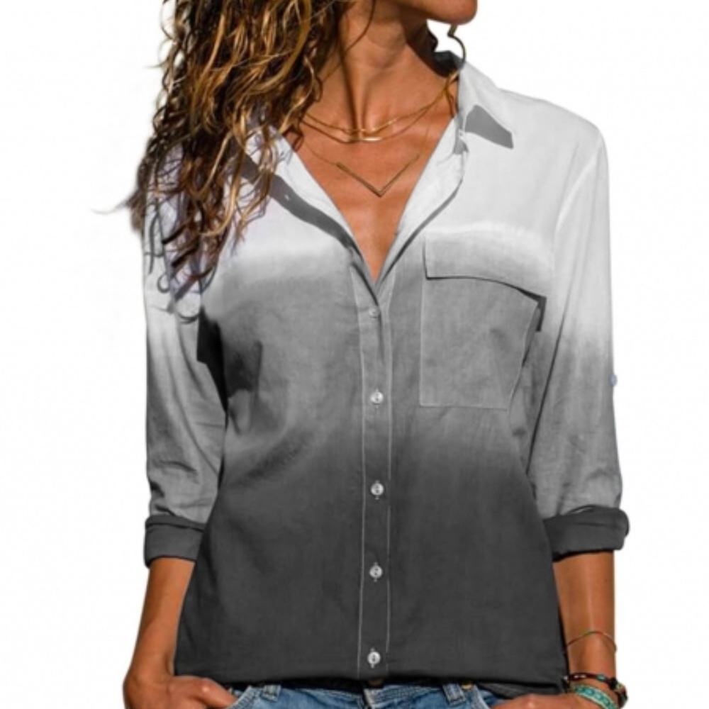 So Soft Color Fade Button-Down Long Sleeve Top